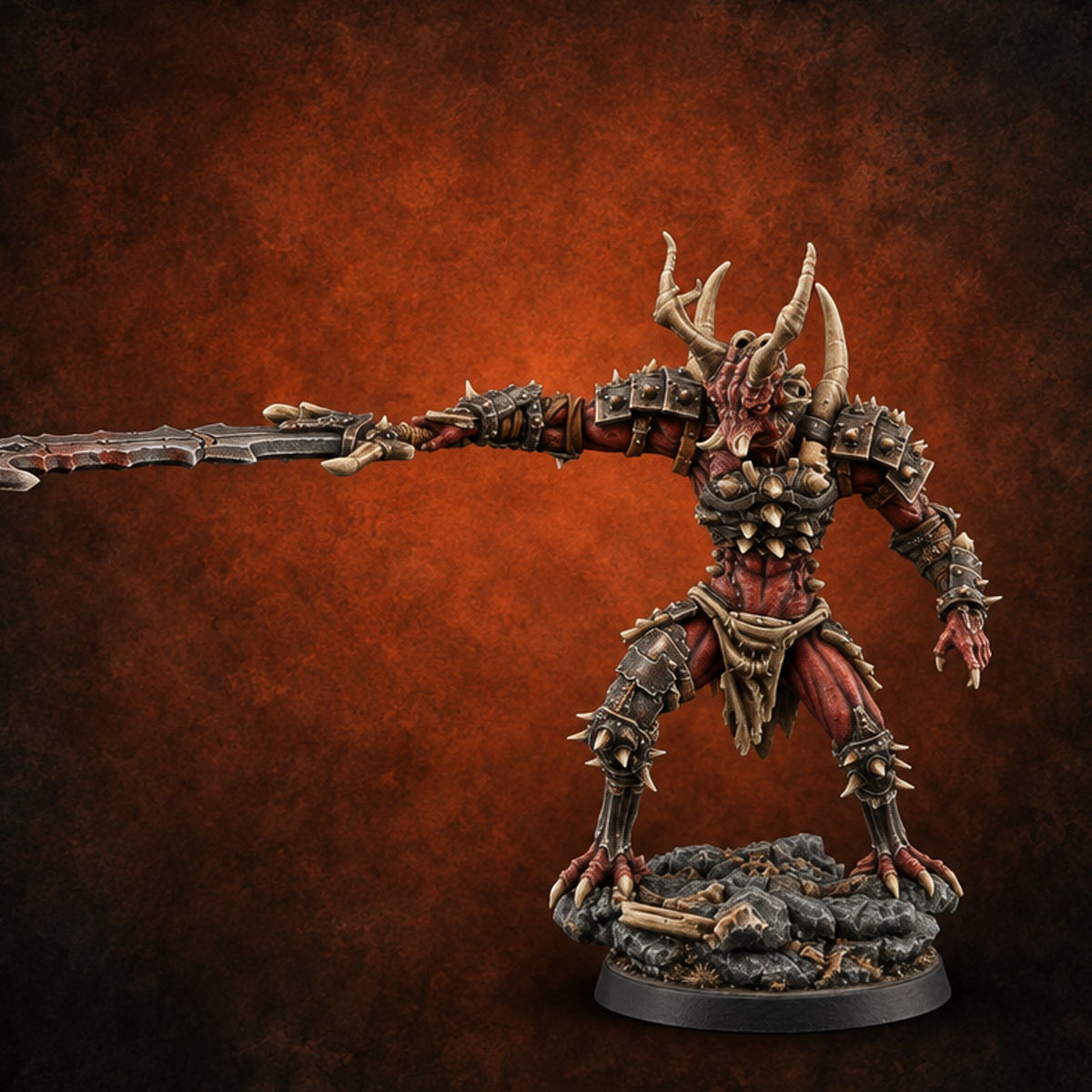 Spikes Fall In, Ranks Form Up Barbed Devil Warrior H — painted concept preview (miniature supplied unpainted)