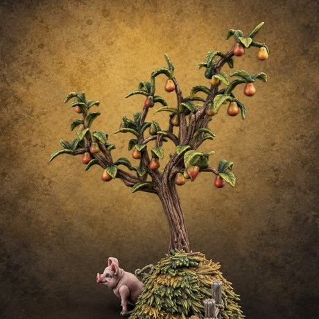 Orchard Chores Farmyard Scatter Piece E — painted concept preview (terrain supplied unpainted)
