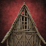 Hayloft Gone Hollow Ruined A-Frame Wooden Barn with Double Doors and Open Loft — painted concept preview (terrain supplied unpainted)