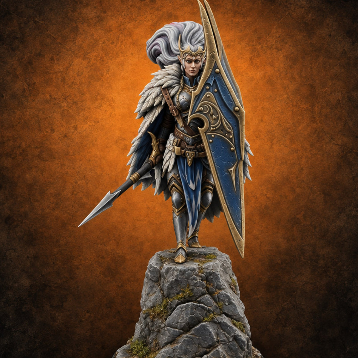 Feather Cloak, Iron Stare Elf Sentinel Chief — painted concept preview (miniature supplied unpainted)
