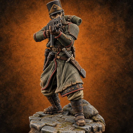 Orders Muffled, Obeyed Anyway Human Gas-Masked Light Infantry Soldier C — painted concept preview (miniature supplied unpainted)