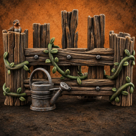 Vinebound Garden Fence A — painted concept preview (terrain supplied unpainted)