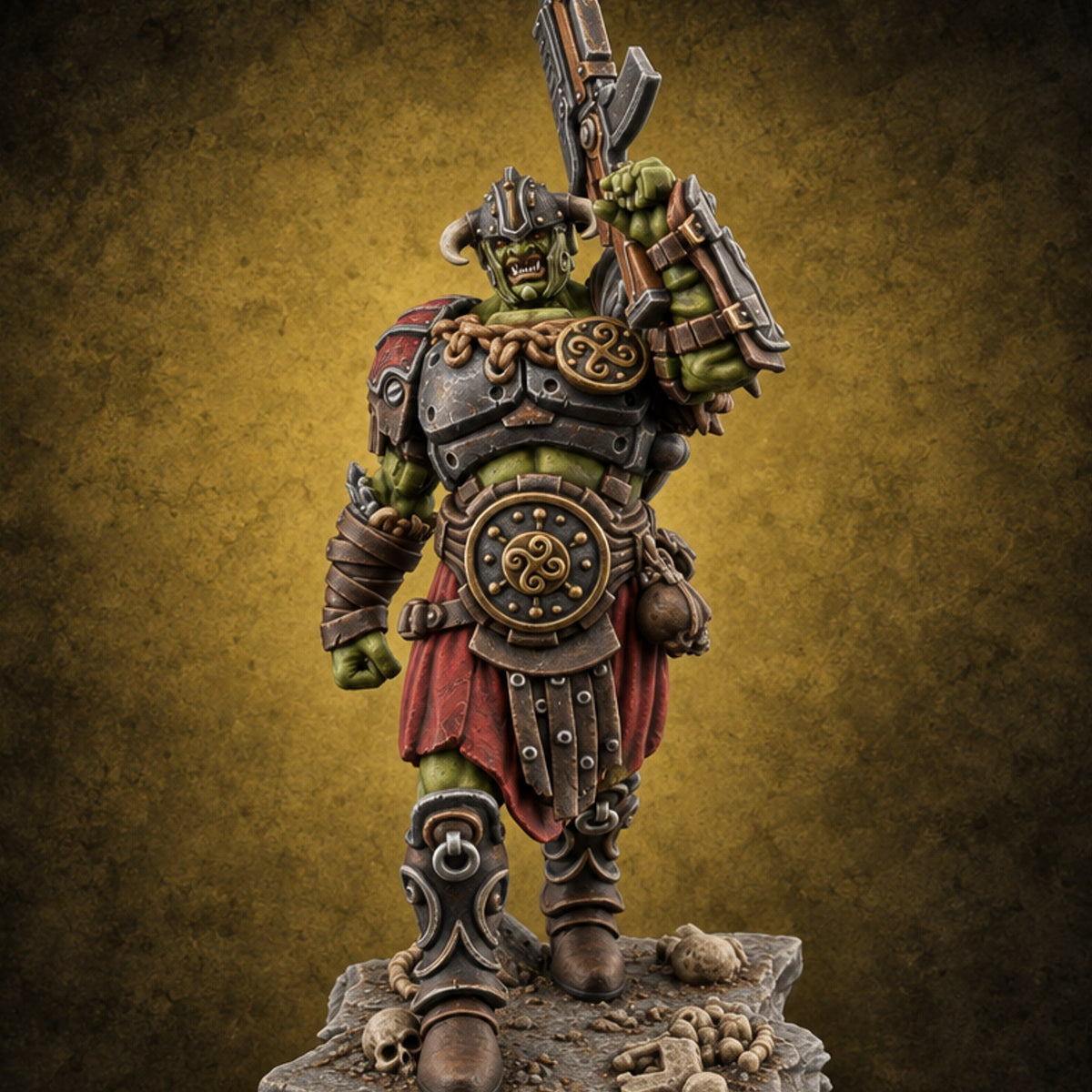 Brawn Before Brains Orc Warrior E — painted concept preview (miniature supplied unpainted)