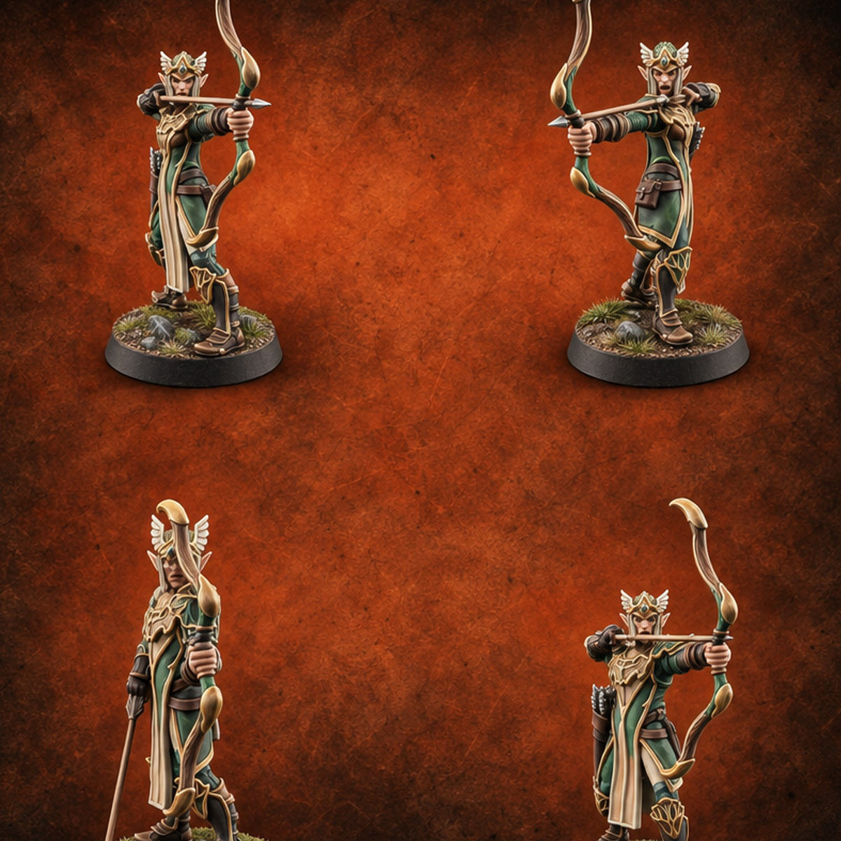 Winged Crowns, Steady Draw Elf Archers — painted concept preview (miniature supplied unpainted)