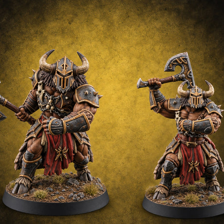 Heads Up, Gentlemen Minotaur Axe Warriors — painted concept preview (miniature supplied unpainted)
