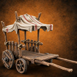 Awning Up, Shafts Down Wooden Market Cart with Canopy — painted concept preview (terrain supplied unpainted)