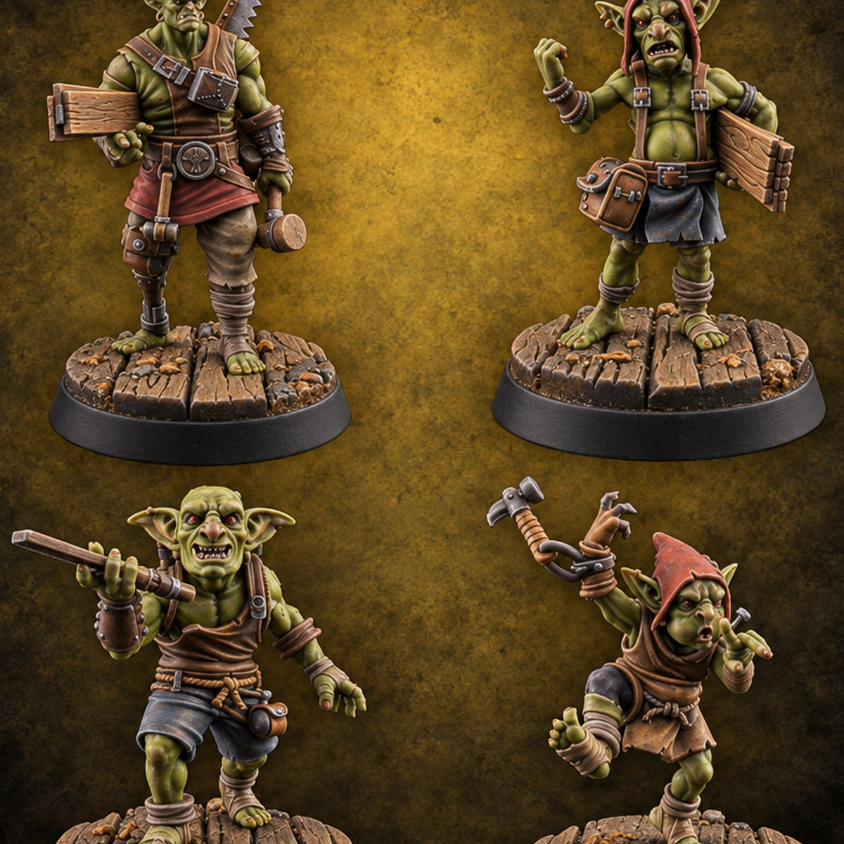 Plank Hauling Gang Orc and Goblin Carpenters — painted concept preview (miniature supplied unpainted)