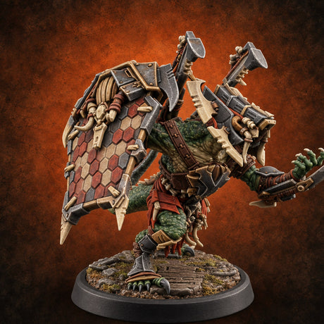 Shield Wall With Teeth Lizardfolk Shield Warrior — painted concept preview (miniature supplied unpainted)