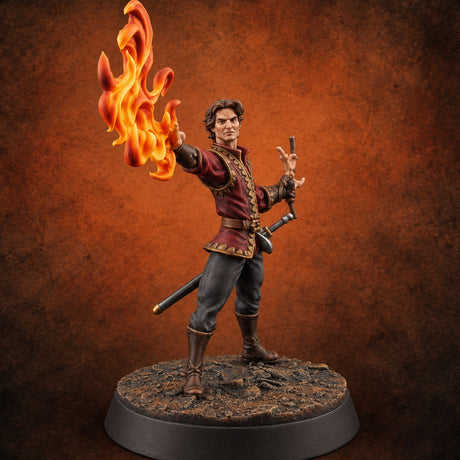 The Spell Outgrew His Hand Human Fire Sorcerer — painted concept preview (miniature supplied unpainted)