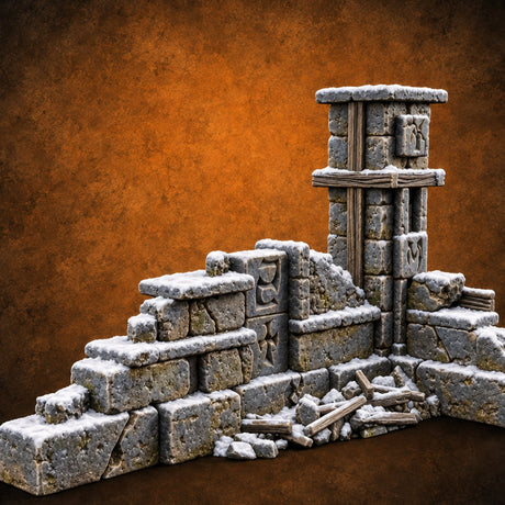 Snow Capped Ruined Stone Wall C — painted concept preview (terrain supplied unpainted)