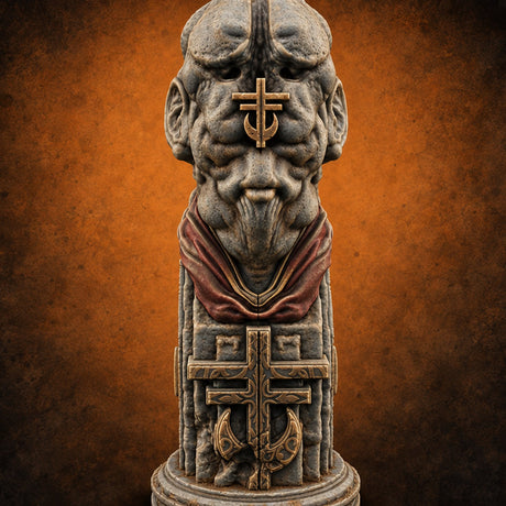 Every Face, One Creed Heretic Statue F — painted concept preview (terrain supplied unpainted)