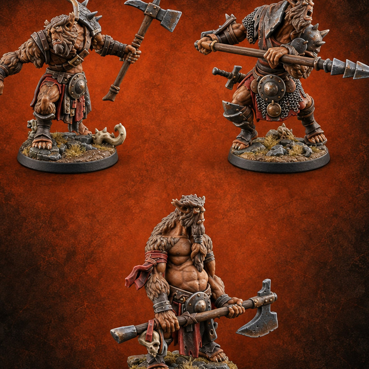 Fur Pelts, Sharp Points Bugbear Warriors — painted concept preview (miniature supplied unpainted)