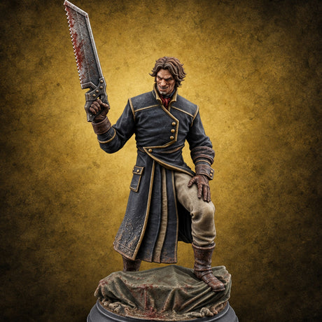 Grinning Over the Cut Human Man with Serrated Cleaver Blade and Long Greatcoat — painted concept preview (miniature supplied unpainted)