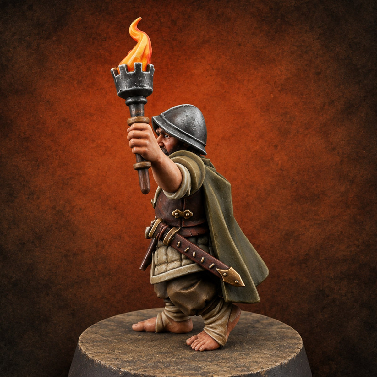 The Watchfire Calls Them Forward Halfling Soldier B — painted concept preview (miniature supplied unpainted)