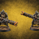 Fuel Line Hissing Human Gas-Masked Flamer Gunners — painted concept preview (miniature supplied unpainted)