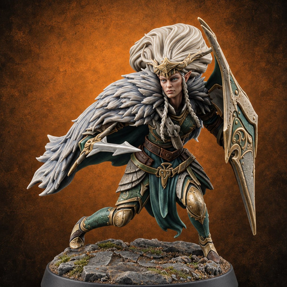 Not Giving an Inch Elf Shield Warrior A — painted concept preview (miniature supplied unpainted)