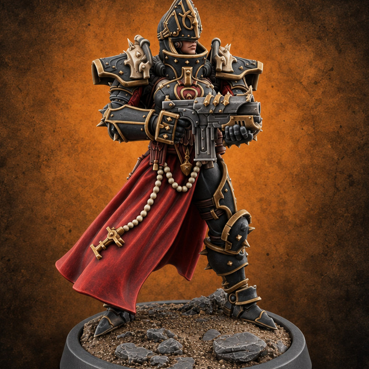 Faith Loaded, Rosary Wound Human Armoured Warrior A — painted concept preview (miniature supplied unpainted)