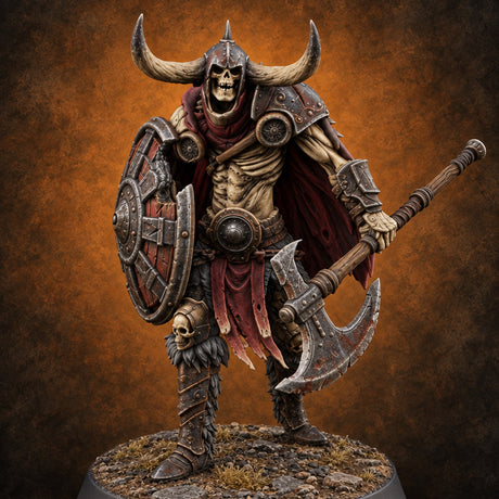 Hollow Under the Horns Skeleton Axe Warrior B — painted concept preview (miniature supplied unpainted)