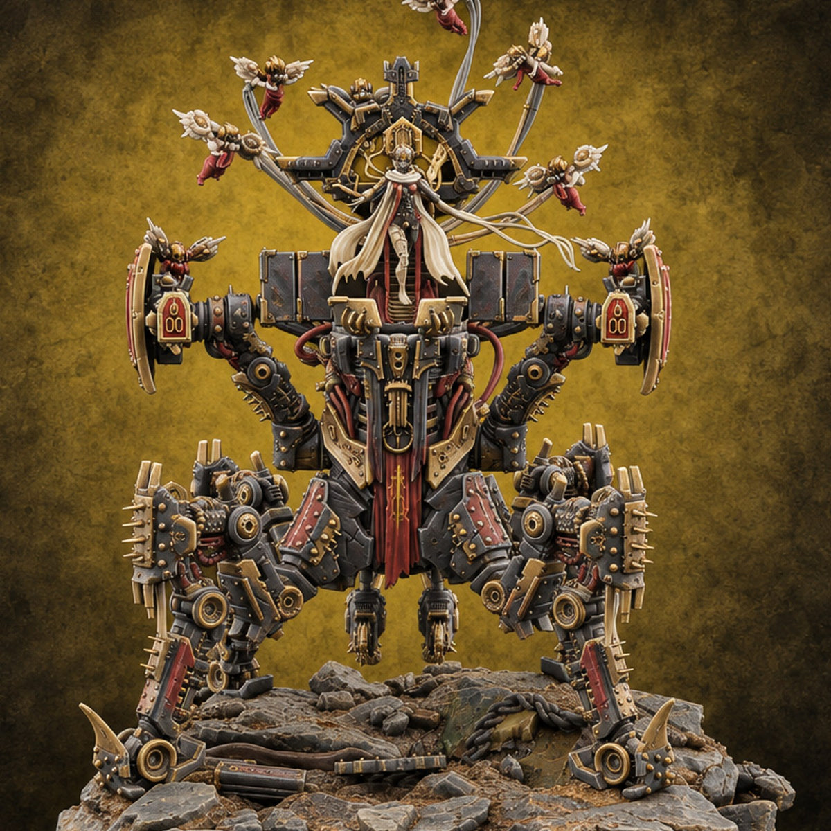 Throne on Spiked Legs Warforged Prophet Walker — painted concept preview (miniature supplied unpainted)