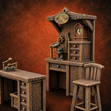 Goggles Off, Gears On Wooden Clockmaker Workbench Set — painted concept preview (terrain supplied unpainted)