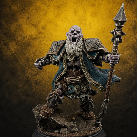 Risen and Roaring Undead Dwarf Warrior B — painted concept preview (miniature supplied unpainted)