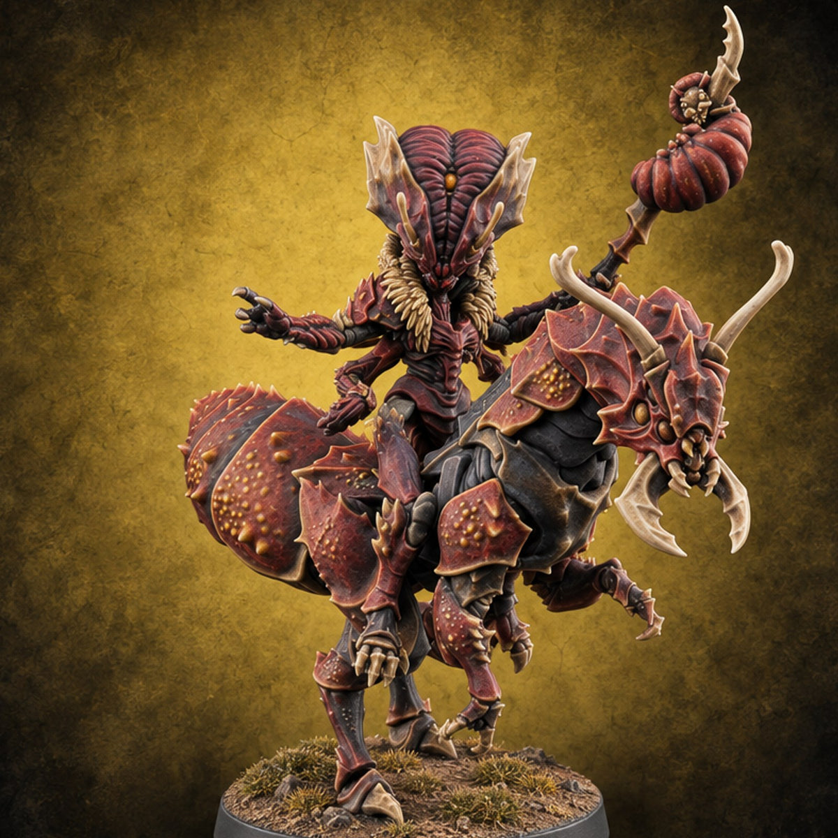 Saddle Up, Drone Nobody Chasme Winged Insect Demon Rider on Giant Insect Mount — painted concept preview (miniature supplied unpainted)
