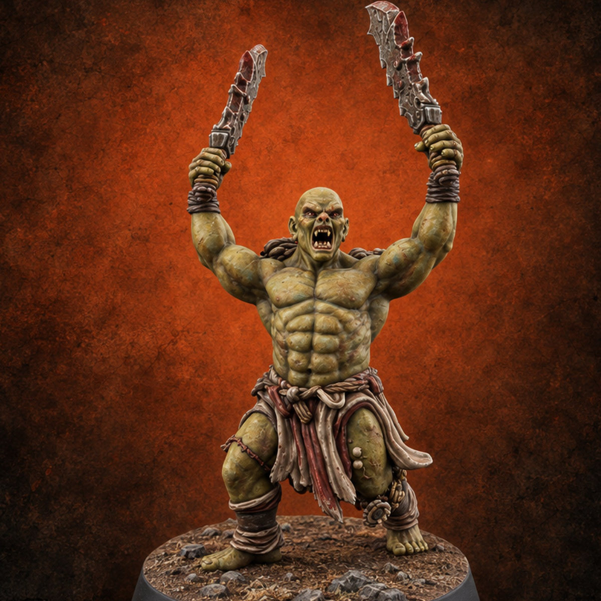 Slipped the Collar Orc Dual-Blade Warrior C — painted concept preview (miniature supplied unpainted)