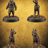 At Heel British War Dog Team — painted concept preview (miniature supplied unpainted)