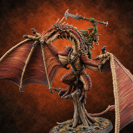 Reckless at Altitude Lizardfolk Rider on Wyvern A — painted concept preview (miniature supplied unpainted)