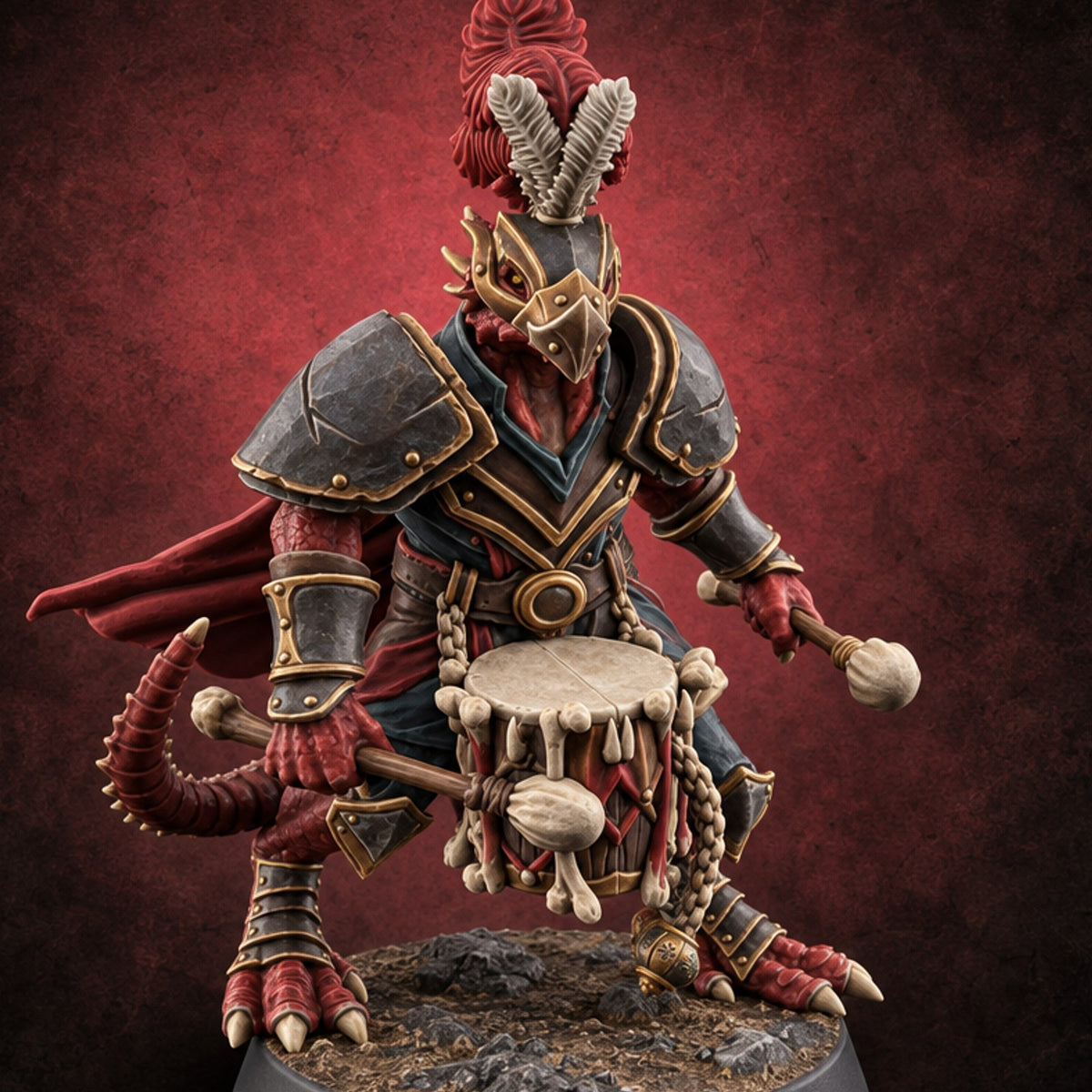 Bone Drum, Battle Tempo Dragonborn Drummer — painted concept preview (miniature supplied unpainted)