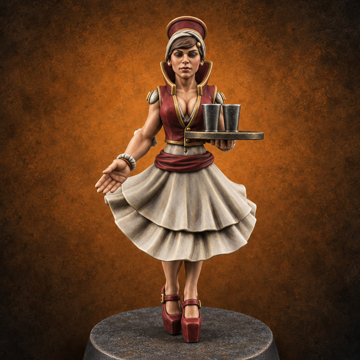 Royal Service, Tips Optional Human Civilian with Drinks A — painted concept preview (miniature supplied unpainted)