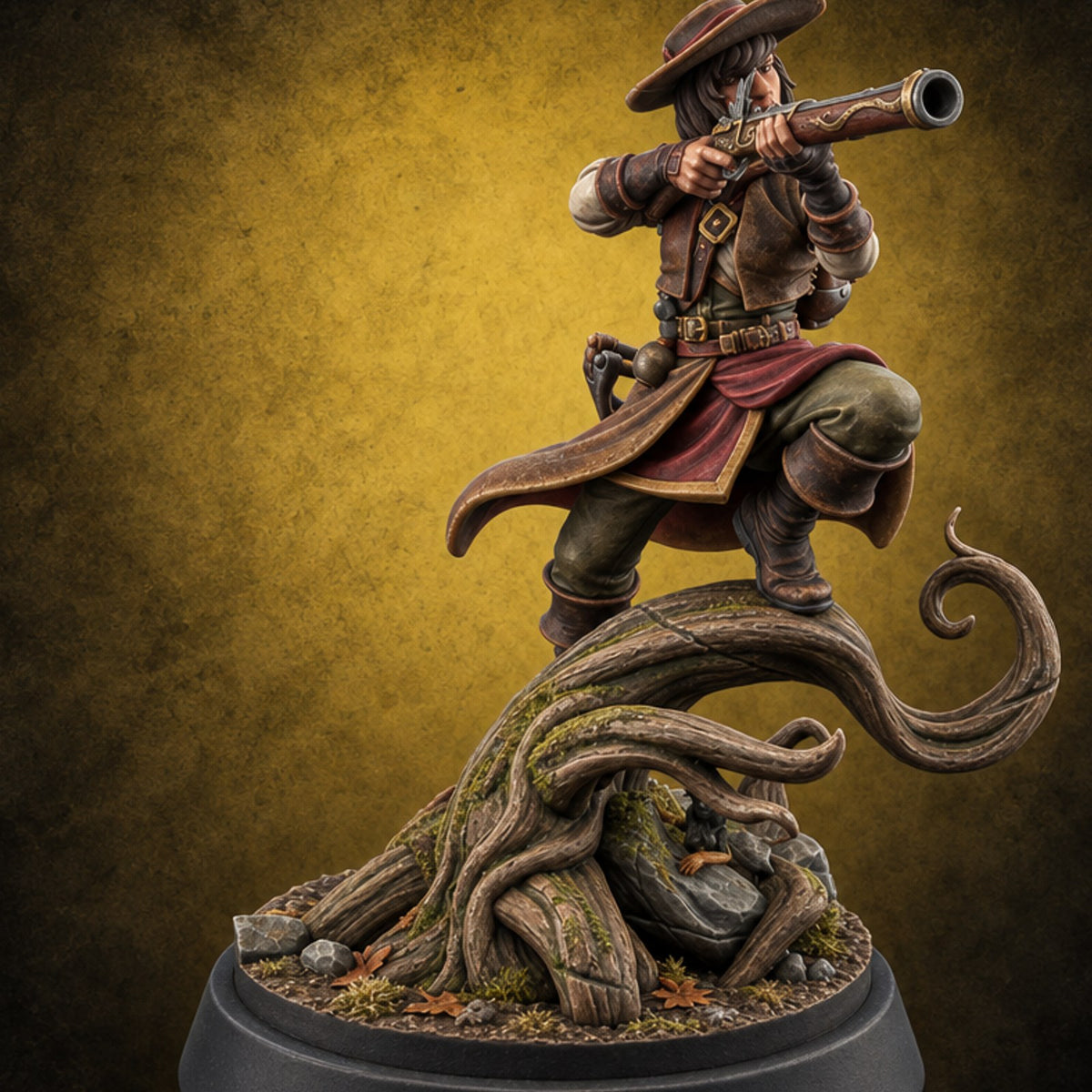 Both Barrels, No Apologies Hunter B — painted concept preview (miniature supplied unpainted)