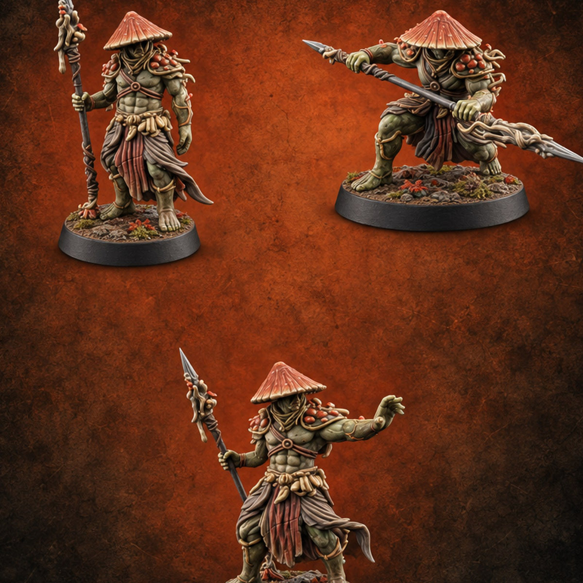 Hat Low, Spear Lower Myconid Spear Warriors — painted concept preview (miniature supplied unpainted)