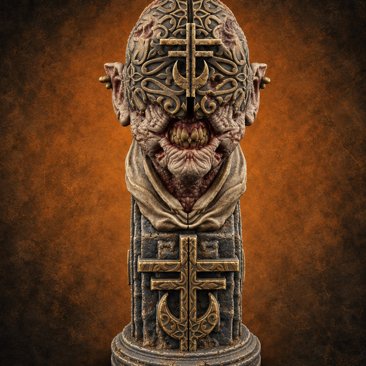 Every Face, One Creed Heretic Statue G — painted concept preview (terrain supplied unpainted)