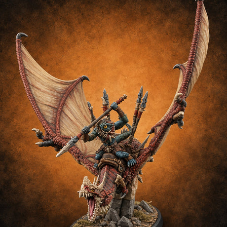 Reckless at Altitude Lizardfolk Rider on Wyvern D — painted concept preview (miniature supplied unpainted)