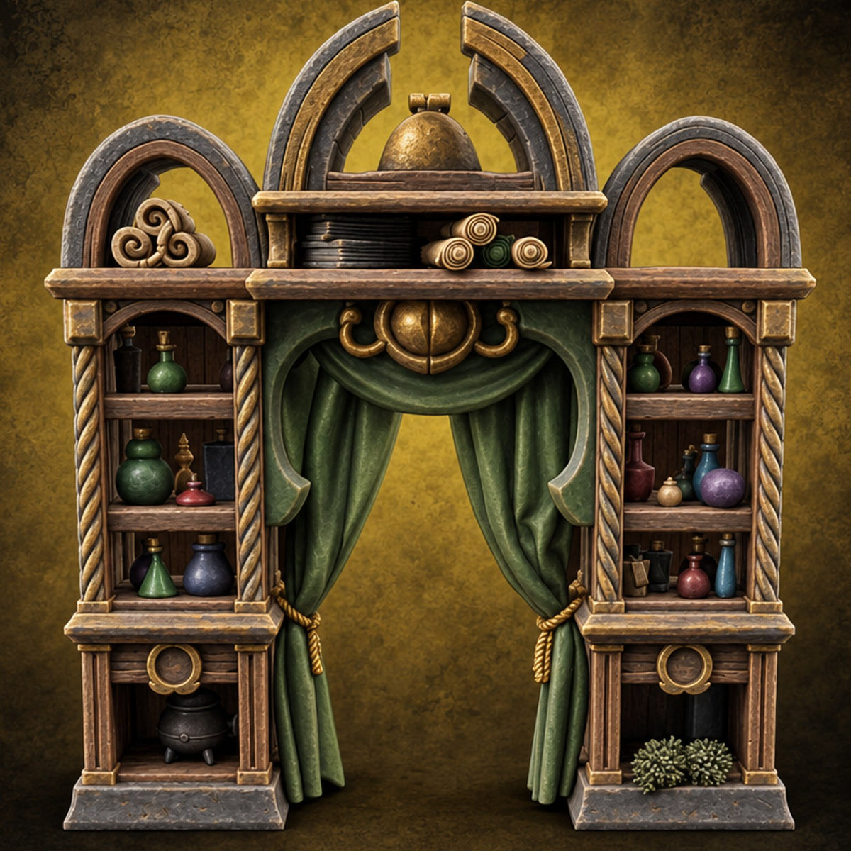 Open Tab, Open Curtains Poison Vendor Shop Terrain A — painted concept preview (terrain supplied unpainted)