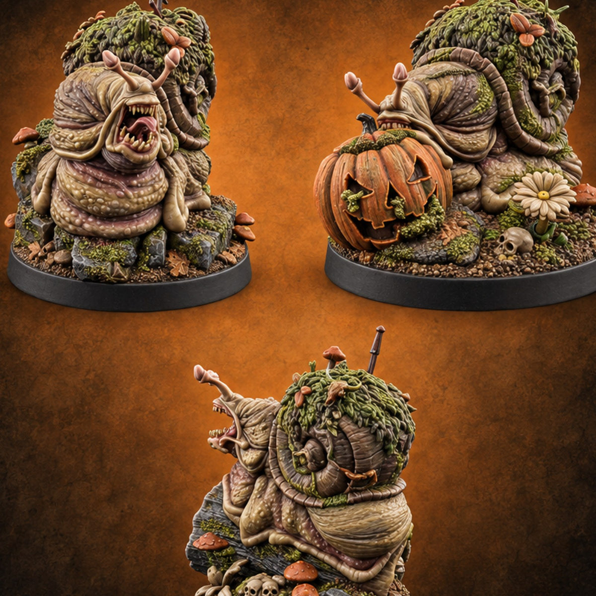 Slow Burn, Slower Death Giant Snails — painted concept preview (miniature supplied unpainted)