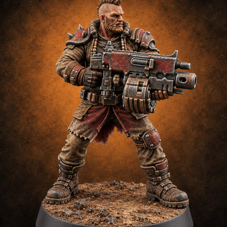 Scorched-Earth Policy Human Raider Gunner B — painted concept preview (miniature supplied unpainted)
