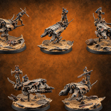 Dust Settles Behind the Pack Human Beast-Bike Riders — painted concept preview (miniature supplied unpainted)