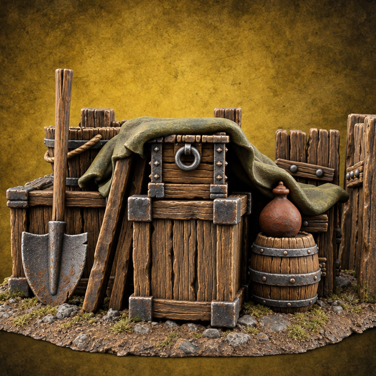 Barrel Roll Call Wooden Supply Scatter J — painted concept preview (terrain supplied unpainted)