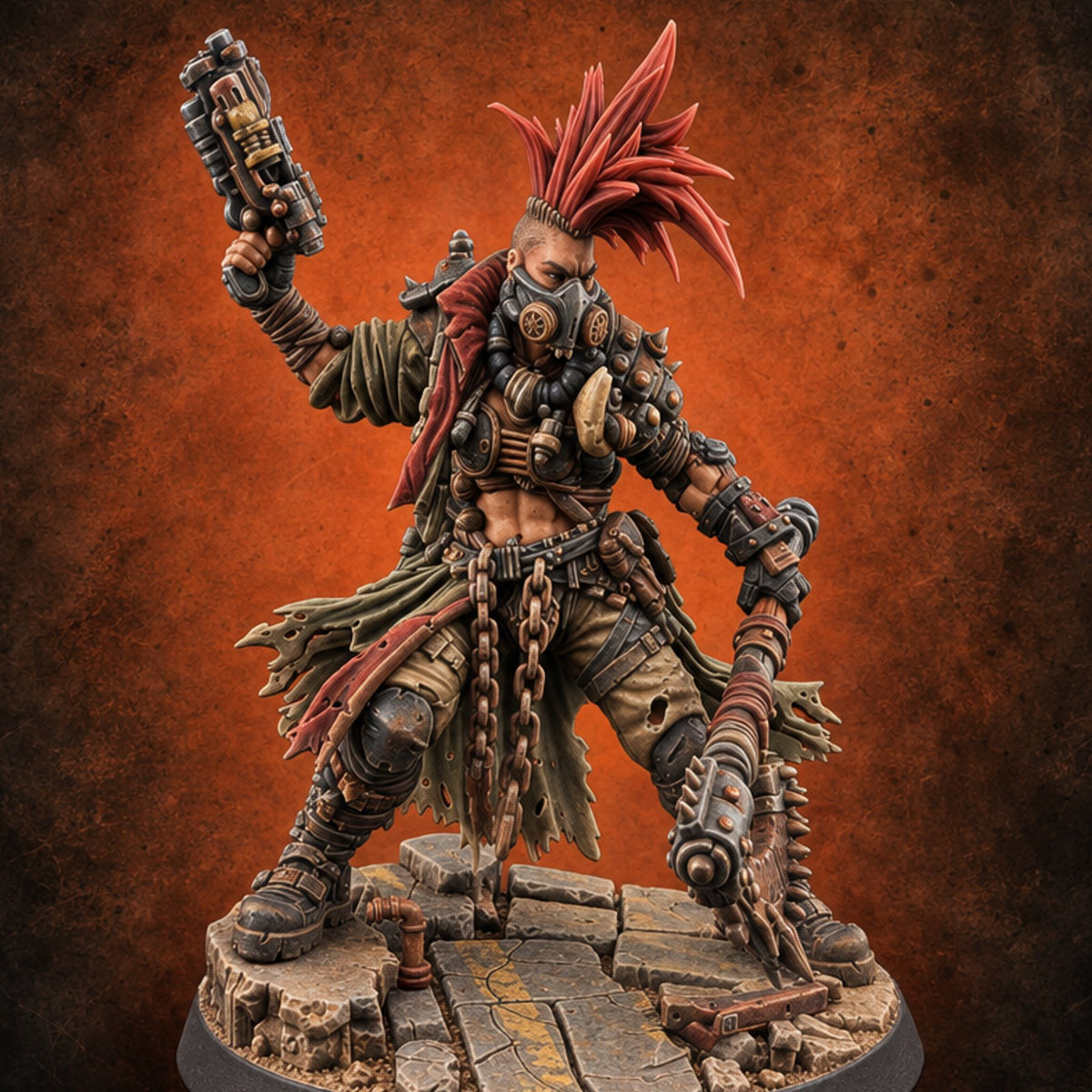 Wasteland Welcome Wagon Human Gas-Masked Raider — painted concept preview (miniature supplied unpainted)