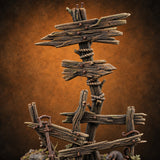 Leaning on Its Last Nail Broken Wooden Signpost — painted concept preview (terrain supplied unpainted)