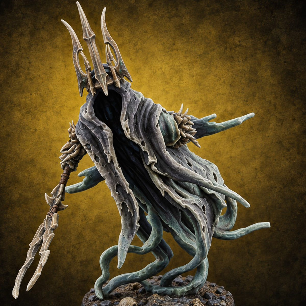 Crowned Over an Empty Hood Wraith Mage D — painted concept preview (miniature supplied unpainted)