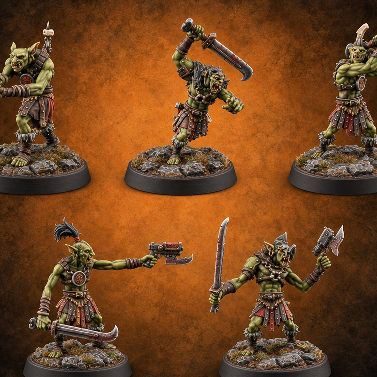 Rocks Underfoot Goblin Warriors — painted concept preview (miniature supplied unpainted)