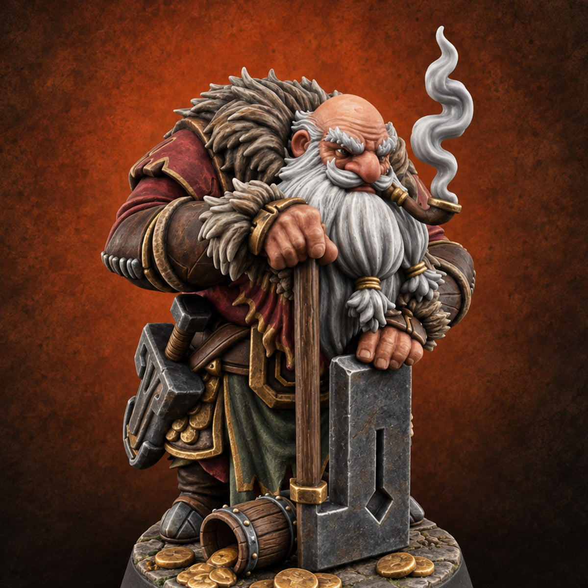 Guarding the Strongbox Dwarf Merchant — painted concept preview (miniature supplied unpainted)