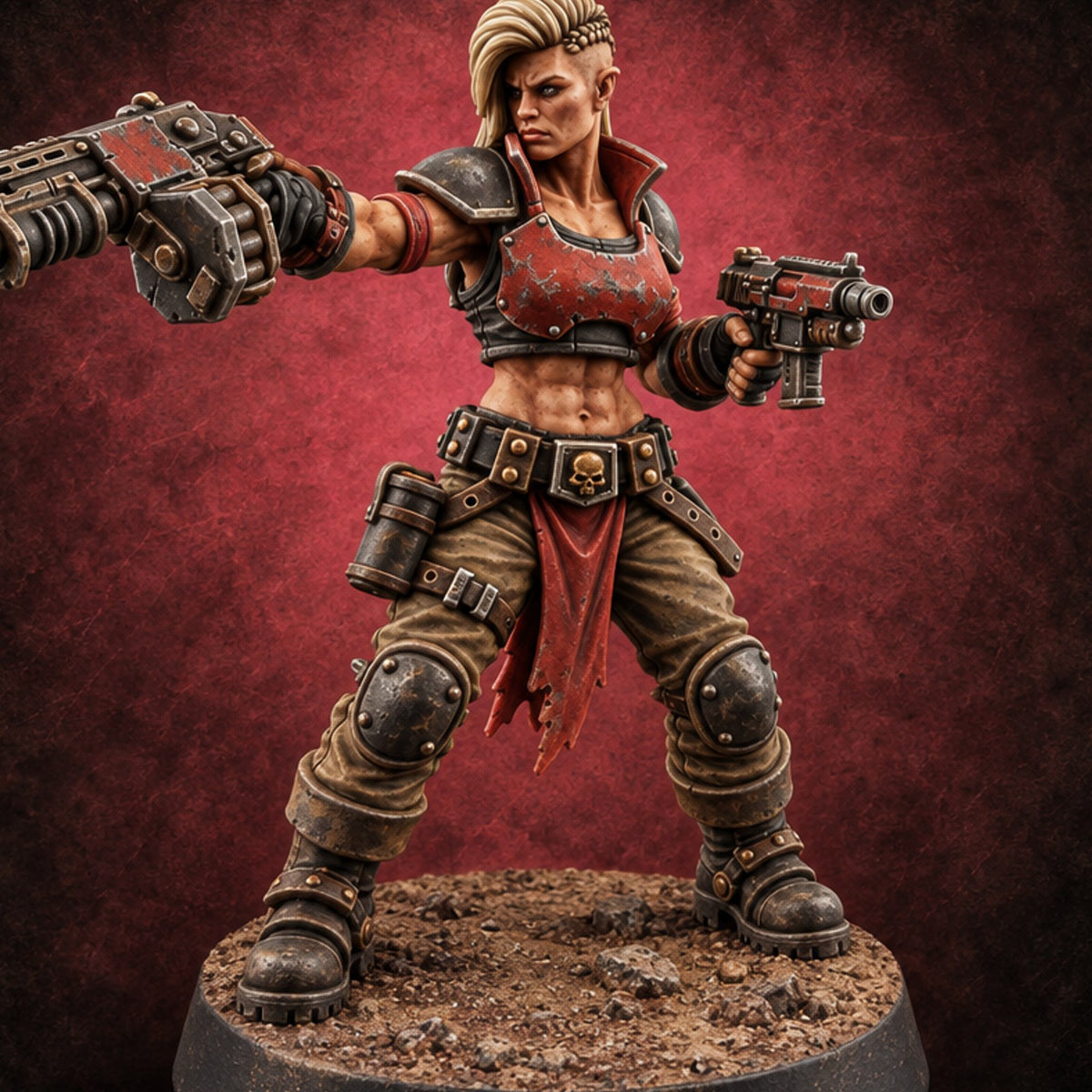 Scorched-Earth Policy Human Raider Gunner D — painted concept preview (miniature supplied unpainted)