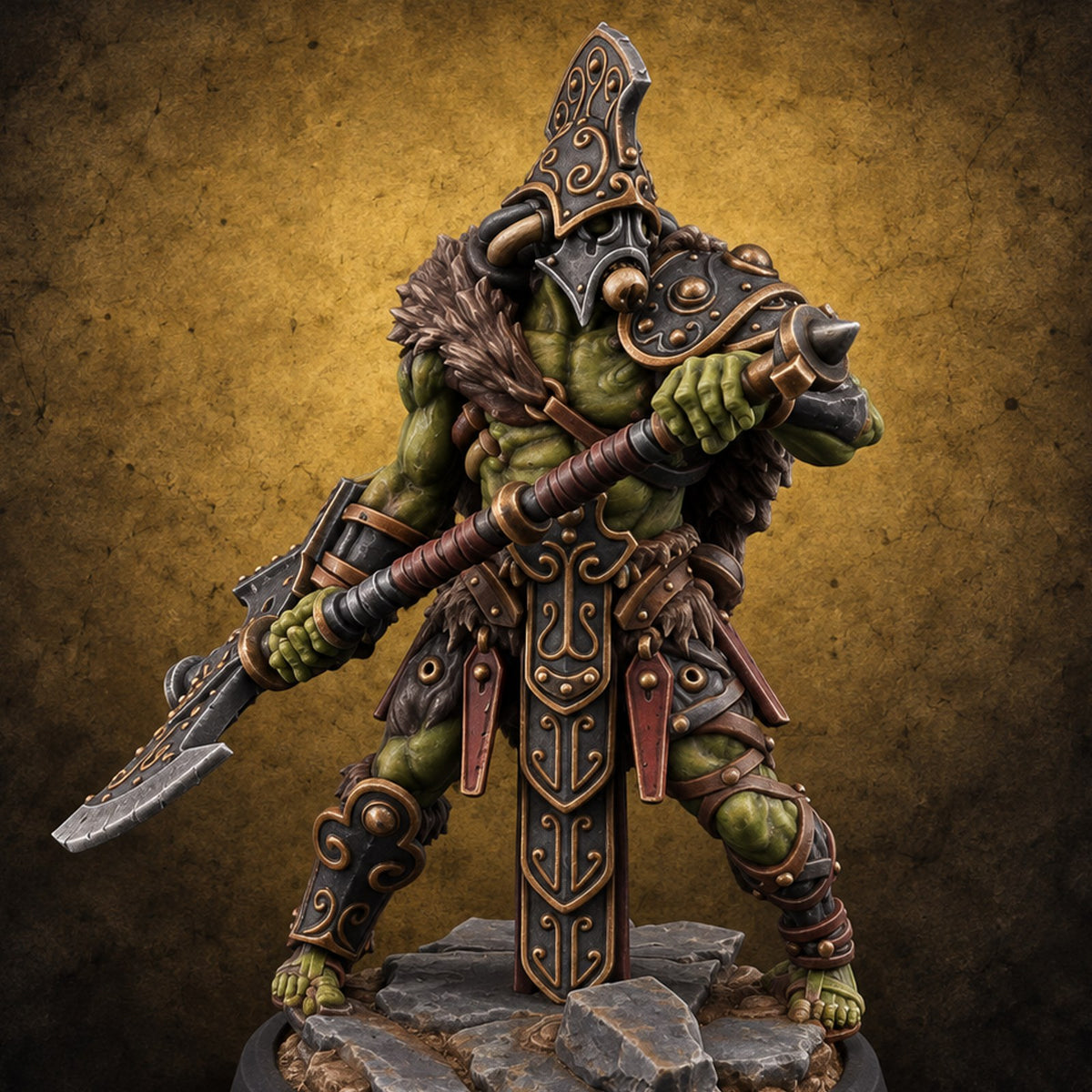 Old Runes, New Firepower Space Orc Heavy Warrior I — painted concept preview (miniature supplied unpainted)