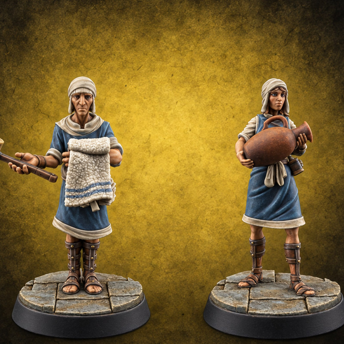 Fresh Towels, Cold Water Human Bathhouse Attendants — painted concept preview (miniature supplied unpainted)