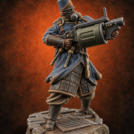 Orders Muffled, Obeyed Anyway Human Gas-Masked Light Infantry Soldier A — painted concept preview (miniature supplied unpainted)