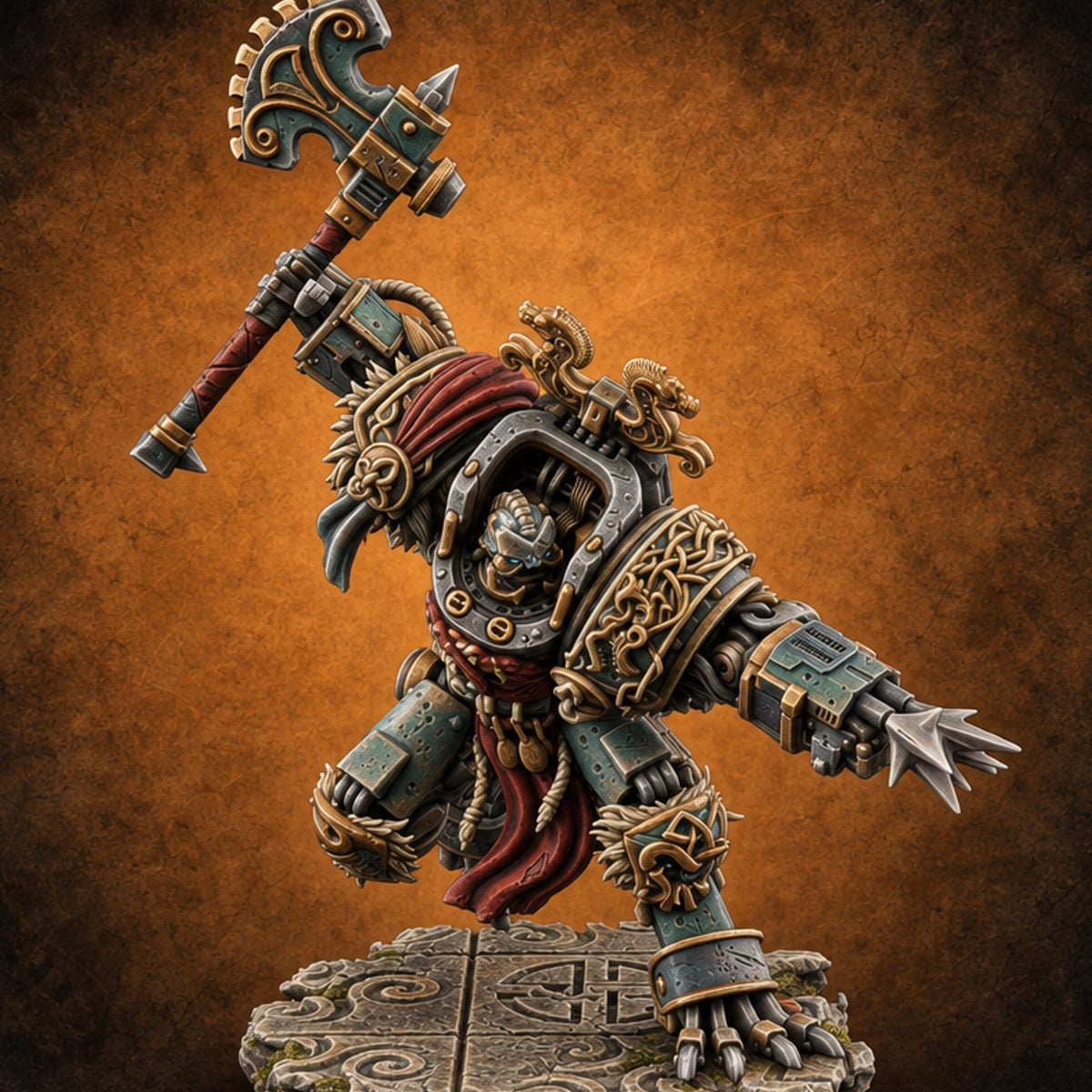 Cockpit Faces Warforged Armoured Warrior B — painted concept preview (miniature supplied unpainted)